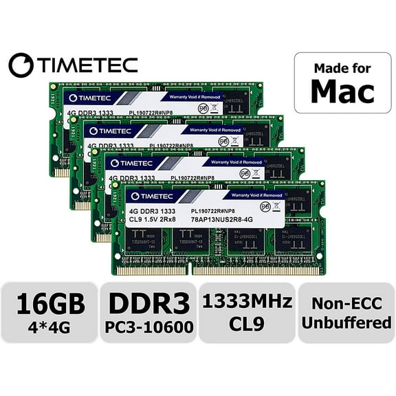 Timetec Hynix IC 16GB KIT(4x4GB) Compatible for Apple Mid 2010/2011 iMac 21.5/27 inch DDR3 1333MHz PC3-10600 CL9 204 Pin SODIMM Upgrade for iMac 11,2 iMac 11,3 iMac 12,1 iMac 12, 2 (16GB KIT(4x4GB))
