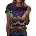 thumbnail image 2 of Ounisa 2025 Womens Short Sleeve Tops Mardi Gras Costumes Fashion Round Neck Color Printed Blouse, 2 of 5
