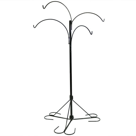 Sunnydaze Black Steel Hanging Basket Plant Stand with Adjustable Arms