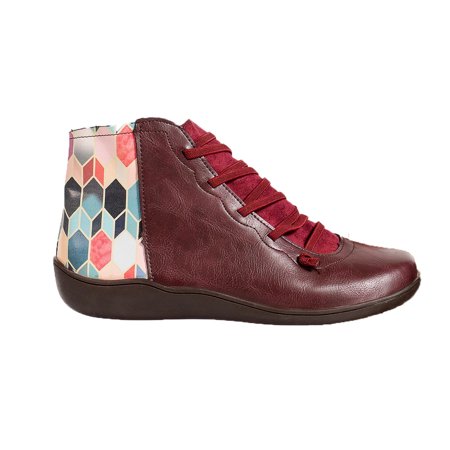 

Womens Fall Fashion 2022 Flatform Round Toe Ankle Boots Graphic Print Side Zipper Casual Street Short Booties