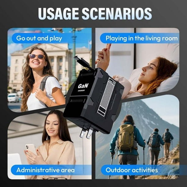 W&O 2 In 1 Gan Charger, Gan Charger 120w, Wall Plug With Lightening And