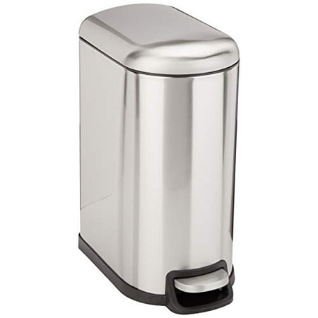 Basics Stainless Steel Rectangular Soft-Close Trash Can with Foot Petal for Narrow Spaces - 10L / 2.6 Gallon