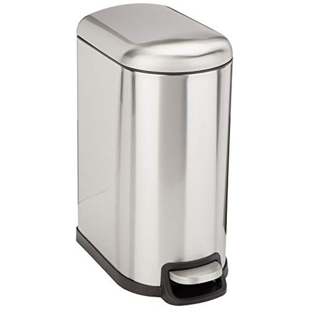 Basics Stainless Steel Rectangular Soft-Close Trash Can with Foot Petal Soft Close Stainless Steel Trash Can