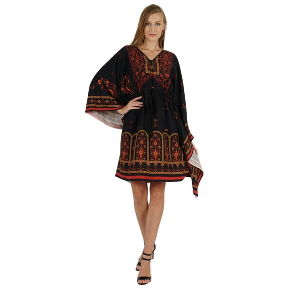 Bimba Printed Caftan Gown Maxi Robe Dress For Women Beachwear Short Swimsuit Cover Up