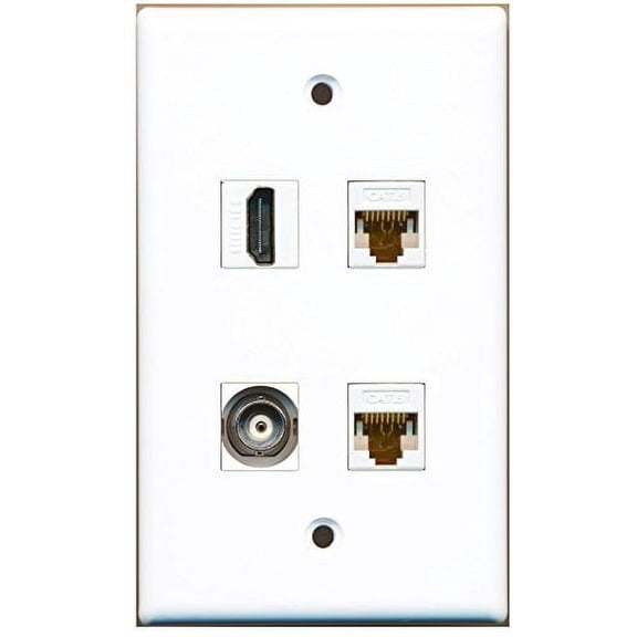 RiteAV - 1 Port HDMI 1 Port BNC 2 Port Cat6 Ethernet White Wall Plate