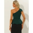 thumbnail image 3 of DARING DIVA Women's One Shoulder Top Bow Ruffled Peplum Top XS Dark Green, 3 of 6