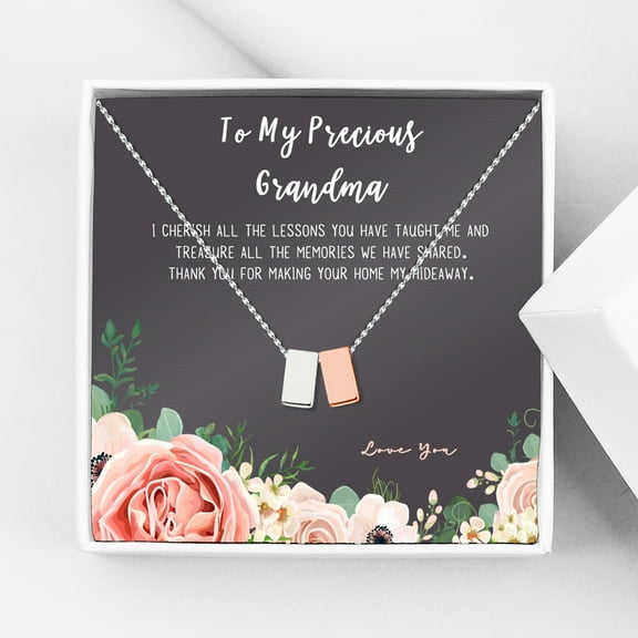 Gift for Grandmother's Day Card Necklace, Mother's Day Jewelry, Mother' Day Necklace and Card Gift, Necklace and Card Mother's Day Gift Ships Next Day! [Silver-Rose Gold Cube, No-Personalized Card]