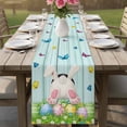 thumbnail image 4 of Easter Table Runner - 60 Inch Long Spring Easter Eggs Bunny Teal Wooden Grain Cotton and Linen Blended Dress Scarves Farmhouse Table Runner for Kitchen Dining, Coffee Table, 13" x 60", 4 of 8