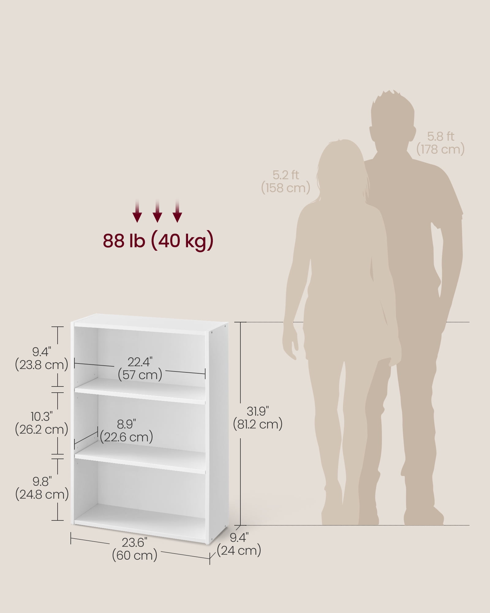 3-Tier Bookshelf Open Bookcase with Adjustable Storage Shelves Floor Standing Unit White