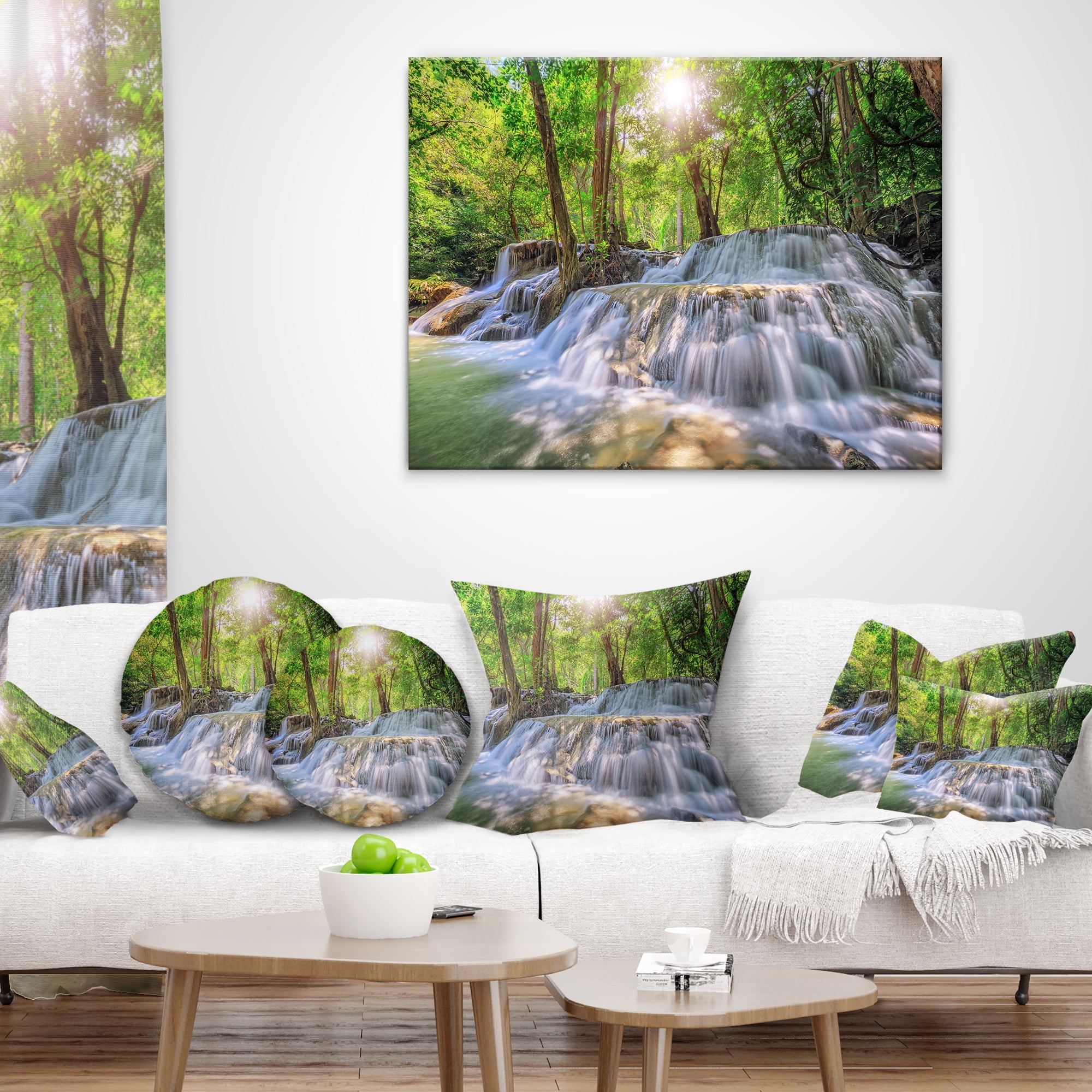 Designart Kanchanaburi Waterfall - Photography Throw Pillow - 16x16