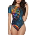 thumbnail image 2 of Uemuo Neon Seahorse Underwater Realm Pattern Women's One Piece Short Sleeve Swimsuit Rash Guard Surfing Modest Quick-drying Swimsuit Beach Essentials-XX-Large, 2 of 9