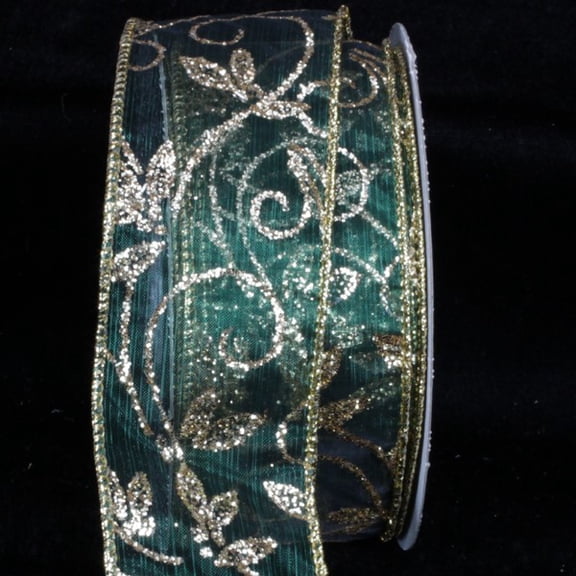 The Ribbon People Hunter Green and Gold Kampai Swirl Wired Craft Ribbon 2" x 20 Yards