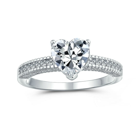 Bling Jewelry Womens Classic 2CT Heart Shaped Engagement Ring with CZ Pave Band in Sterling Silver