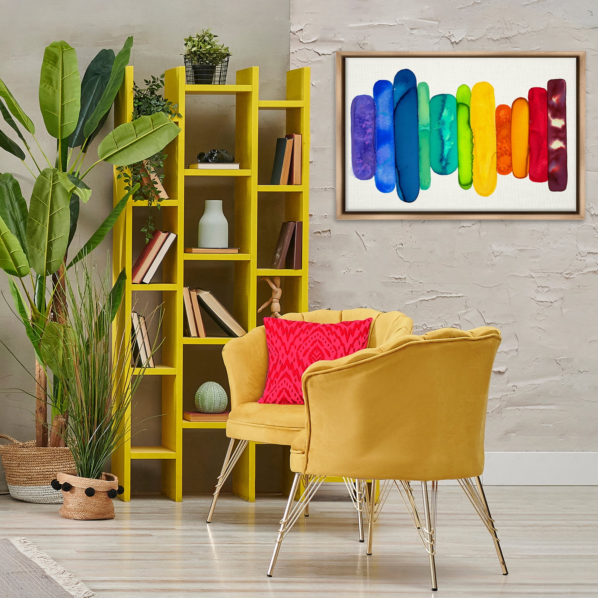 Stupell Industries Rainbow Ombre Shapes Abstract Painting Brown Floater Framed Canvas Art Print Wall Art, 31 x 21