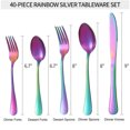 thumbnail image 2 of Silverware Set, 45 Piece Stainless Steel Flatware Cutlery Set Service for 9, Include Knife Fork Spoon, Stylish Mirror Finish, Dishwasher Safe Perfect for Home Kitchen Restaurant, Rainbow, 2 of 7