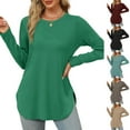 thumbnail image 2 of Aihuaihua Long Black Sleeve Shirt Women Crew Neck Black T Shirt Tunic Tops Ladies Blouses Ladies Fall Outfits Black M, 2 of 9
