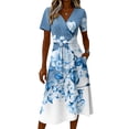 thumbnail image 5 of Minjewel Ladies Floral Casual Fashionable Short Sleeve V-Neck Dress for Spring Summer Women's Daily Casual Wear,Light Blue,M, 5 of 6
