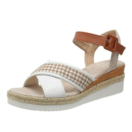 

KaLI_store Sandals for Women Casual Summer Women s Gladiator Sandals Summer Flat Thong Cross Strappy Sandals Trendy Roman Shoes with Zipper White