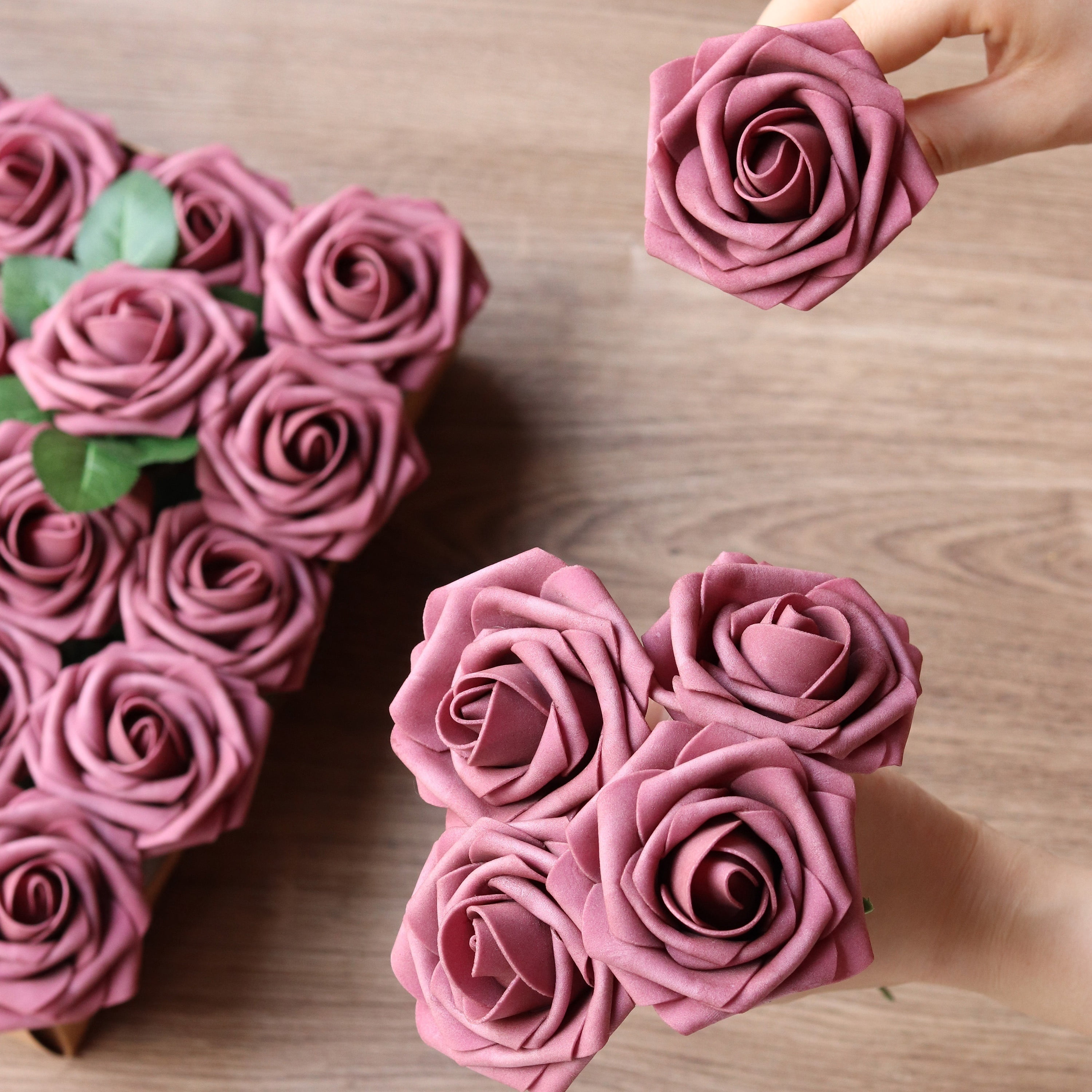 ACMDL  25pcs  Mauve Artificial Roses Flowers  Fake Roses With Stem  For DIY Craft Outdoor Wedding Party Banquet Celebration Birthday Bouquets Centerpieces Bridal Shower Arrangements  Indo