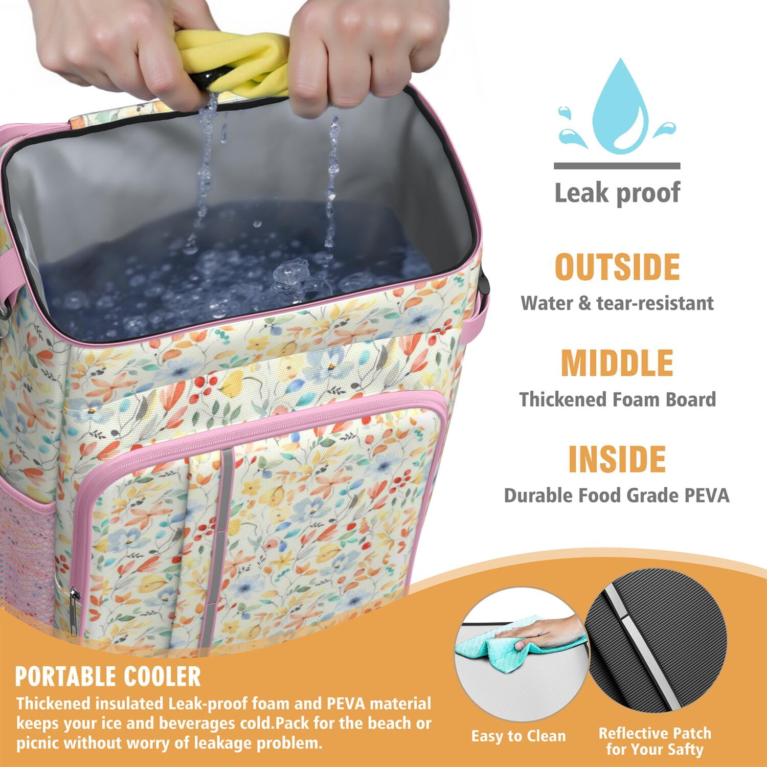 Travel Cooler Bag - Pioneer Flower Camping Beer Cooler Backpack with Bottle Opener- Waterproof Insulated Picnic Backpacks - Cooler Bag for Beach