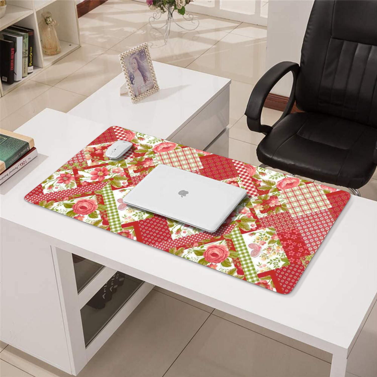 Long Mouse Pads for Desk,Pioneer Flower Floral Print Pattern Desk Mats on Top Of Desks, Desk Mouse Pad Extra Large with 3mm Non-Slip Base and Stitched Edge for Gaming,Office,Work,Home 31.5"x15.7"