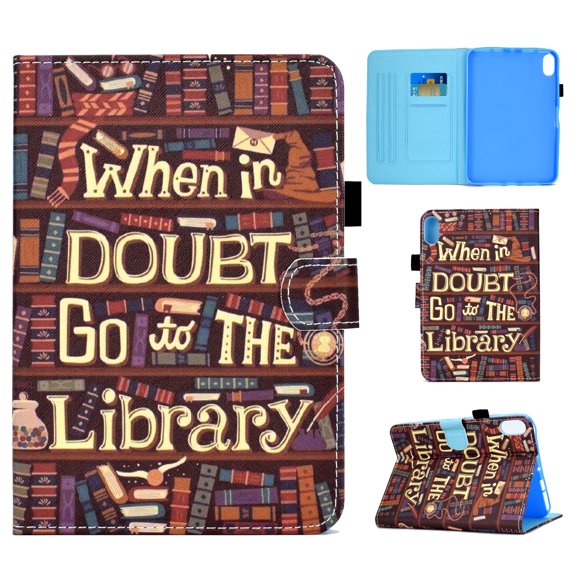 SaniMore Card Holder Case for iPad 10th Generation 10.9" 2022, Auto Wake/Sleep Flip Kickatnd PU Leather Surface Color Painting Shockproof TPU Backplane Protective Case, Bookstore