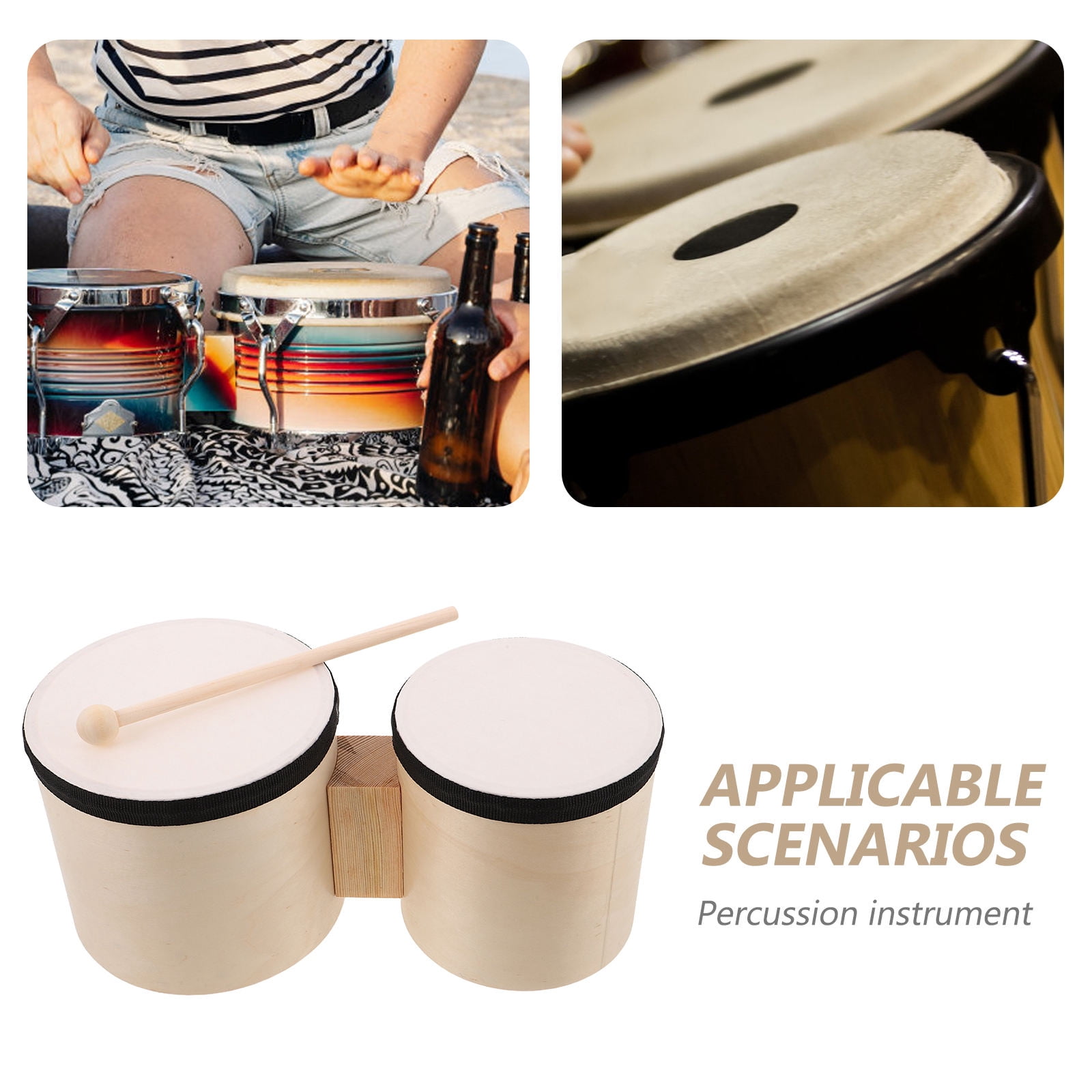 ELAYARD 1Sets Portable Wooden Bongos Drum with for Music Party