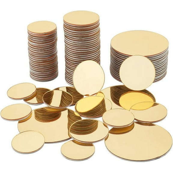 PH PandHall 120pcs Golden Round Mirrors for Crafts 3 Sizes Self Adhesive Acrylic Craft Mirror Circles for Arts DIY Projects Framing Easter Decor Gold
