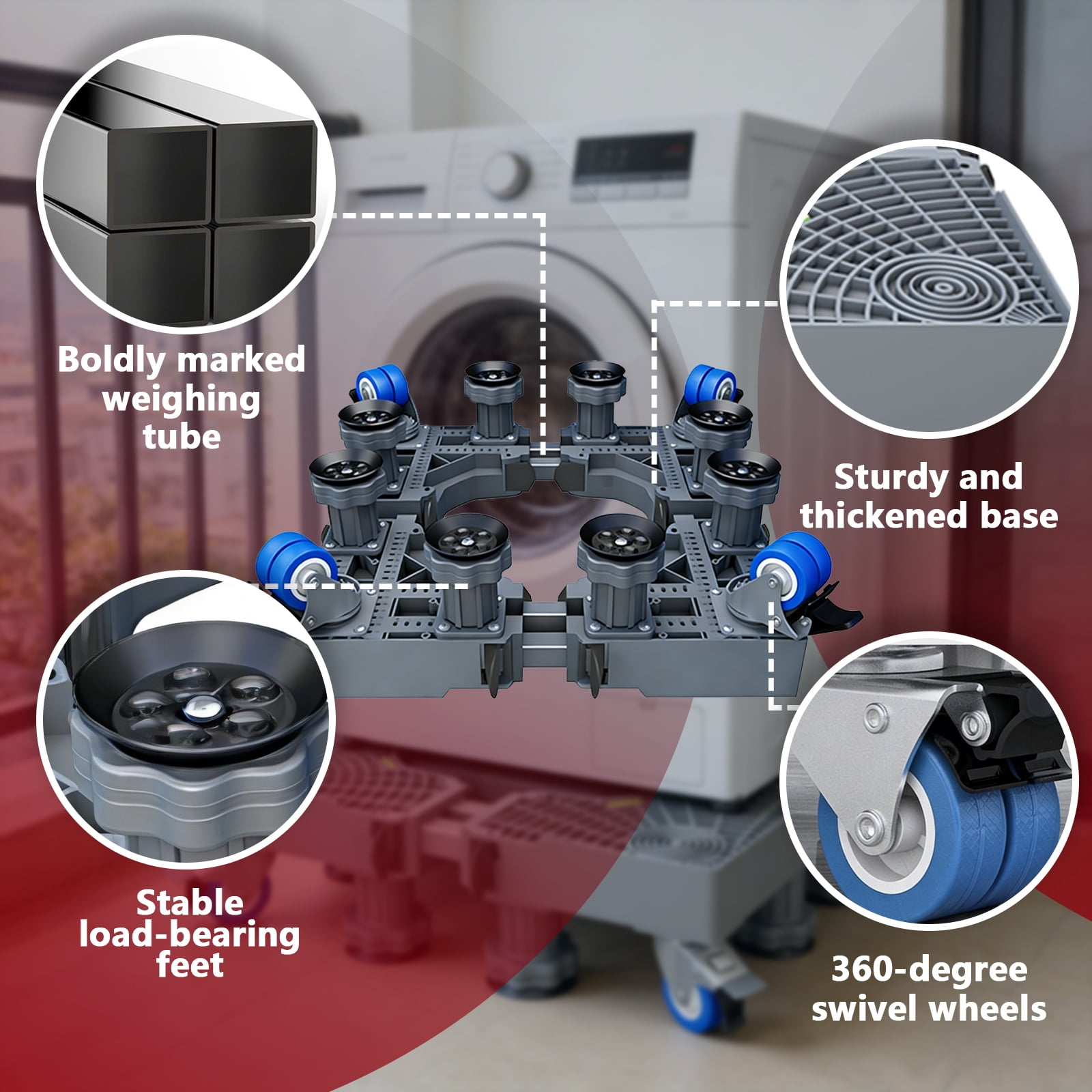 Aniceparthy Mini Fridge Stand Adjustable Refrigerator Stand the universal washing machine bracket has universal wheels Mobile Base Stand Enhanced dual tube 8-legged 4-wheel mobile model