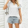 thumbnail image 2 of V Neck Blouses for Women Dressy Casual Eyelet Short Petal Sleeve Tops Summer Business Loose Fit Tunic Shirts (L, White), 2 of 5