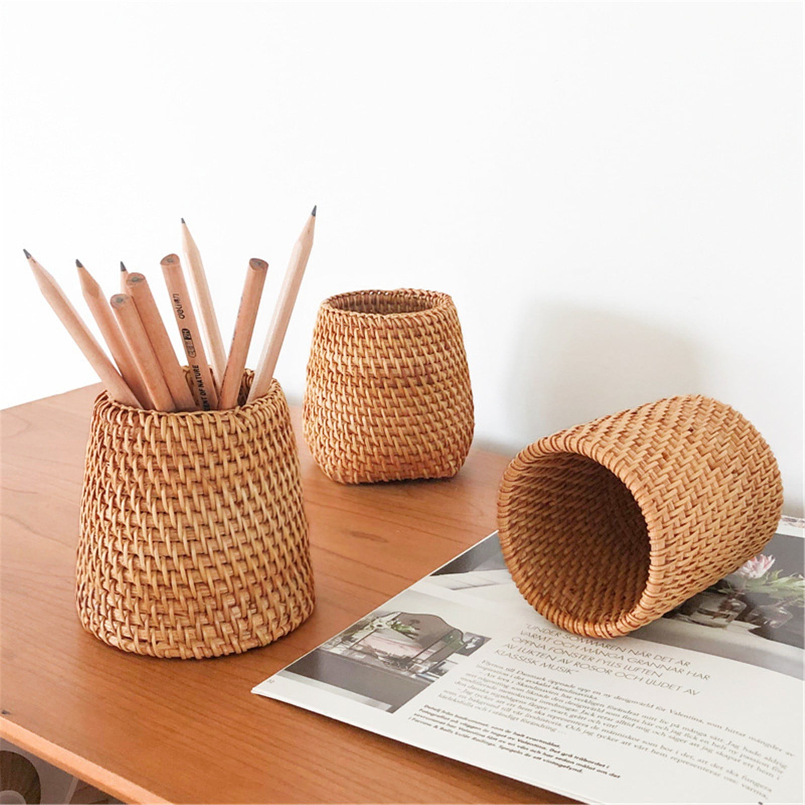 Clearance Office cabinet under $8,Hand Woven Tea Braided Pen Pen Holder Handmade Pen Storage Box Creative Pen Pen Cup Desk Storage Decoration 2PC
