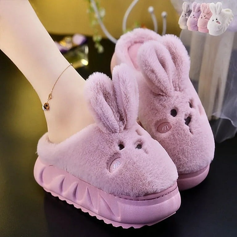 CoCopeanut 2021 New Indoor Cute Plush Rabbit Puppy Slippers Female Cotton Shoes Sliders Home Warm Platform Woman Bunny Fuzzy Slippers -
