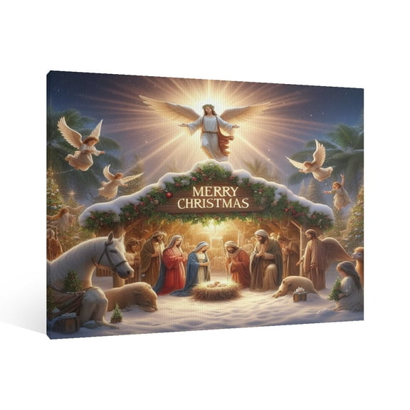 Vintage Jesus Nativity Scene Canvas Wall Art Paint , Christian Jesus Wall Art Decor,Christmas Wall Religious Artwork for Prayer Church Home Living Room,Bedroom Wall Decor Framed