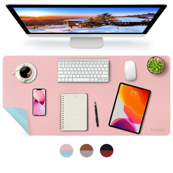 Tocorpie Dual-Sided Desk Pad 23x13in Waterproof PU Leather Desk Mat Mouse Pad Keyboard Mat Large Pink