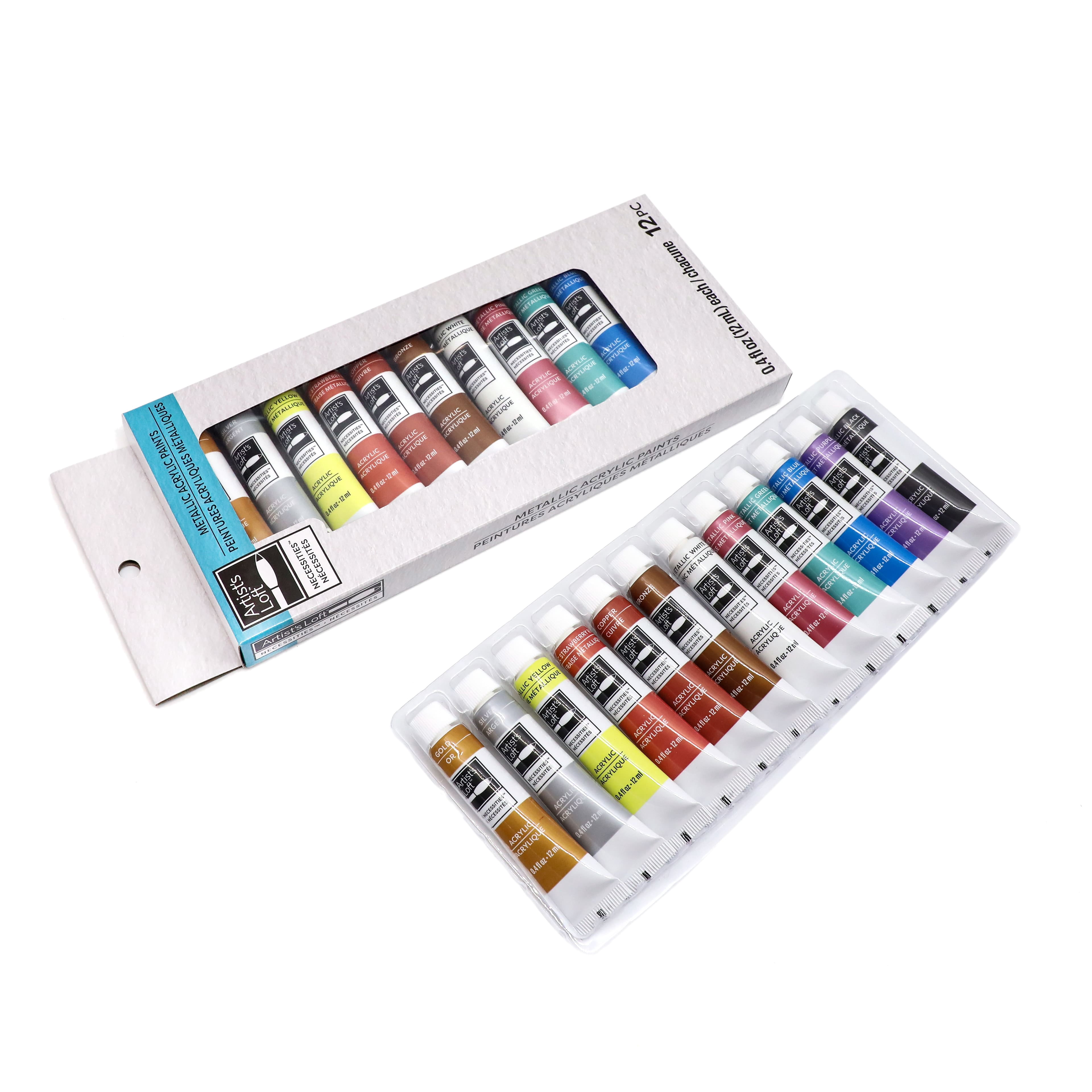Metallic Acrylic Paints by Artist's Loft Necessities - Assorted Metallic Colors for Painting - Crafts & Mixed Media - 12 Pack