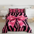 thumbnail image 3 of Feelyou Fashion Bowknot Kids Bedding Comforter Set, Kawaii Princess Ribbon Twin Comforter Sets, Zebra Print Black Pink Reversible Bedding Set, Breathable Home Decor, 2pcs, 3 of 9