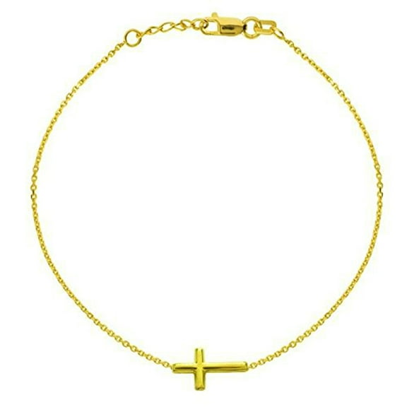 14K Gold Sideways Cross Adjustable Chain Bracelet