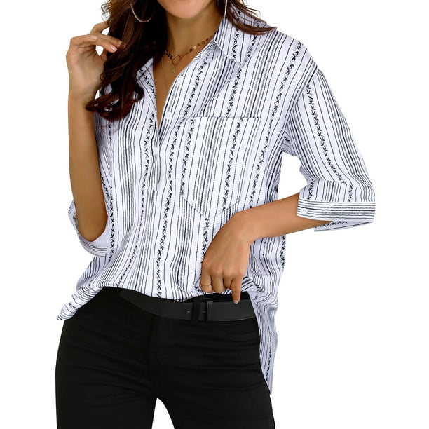 ZXZY Women's Casual Button Collar Split Hem Blouse with