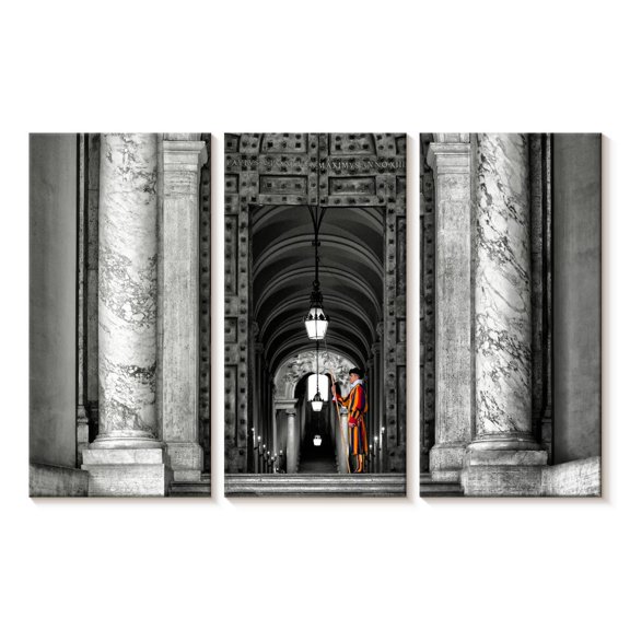 Elephant Stock Dolce Vita Rome - The Swiss Guard Wall Art - Horizontal Multi Panel Canvas - Living Room Wall Decor - Architecture Multi Panel - Gray And White Decor By Philippe Hugonnard - 23" x 14"