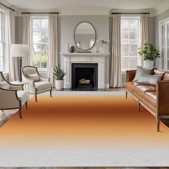 Rectangle Area Rugs 8 x 10 Ft, Dark Burnt Orange Grey Ombre Non-Slip Residential Carpet, Farmhouse Gradient Minimalist Indoor Crawling Mats Runner Rugs for Living Room/Dining Room/Bedroom