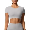 thumbnail image 2 of QUNYINEY Women Shirts Casual Short Sleeve Solid Crew Neck Tops Workout Yoga Quick Dry Slim Crop Shirts, 2 of 7