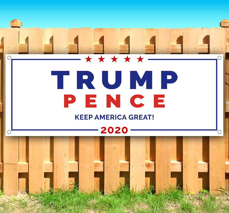 or Display Trump 2020 See Flags and Signs. for Advertising Policies Over Personality Banner is a 13 oz Premium Heavy Weight Vinyl Banner with Stiched Hem and Metal Grommets in New Condition 