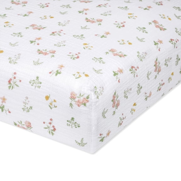 aden anais essentials Cotton Muslin Crib Sheet, Pink, Country Floral, Infants, Girls
