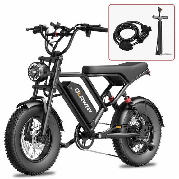QLAWAY BD16 500W Electric Bike, 48V 13.5Ah 20 mph Battery Up to 50 Miles 7-Speed , 20-inch Fat Tire Full Suspension, off-Road Dirt Mountain Bike Class 2 UL2849