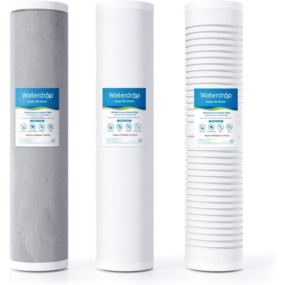 Waterdrop Whole House Water Filter,Carbon Filter and Sediment Filter, Replacement for, Any 20" x4.5" System, 5 Micron WD-WF20PG