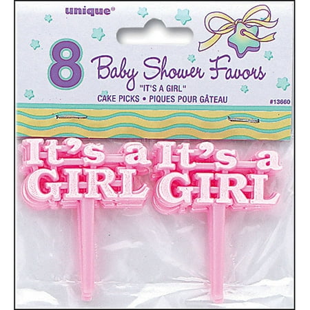 It's A Girl Baby Shower Cupcake Toppers, 2.5 in, Pink, 8ct