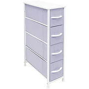 Sorbus Narrow Dresser Tower with 4 Drawers - Vertical Storage for Bedroom, Bathroom, Laundry, Closets, and More, Steel Frame, Wood Top, Easy Pull Fabric Bins (Pastel Purple)