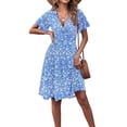 thumbnail image 3 of Womens Sundress Summer Floral Short Sleeve Wrap V Neck A-Line Midi Dress Flower 2 M, 3 of 9