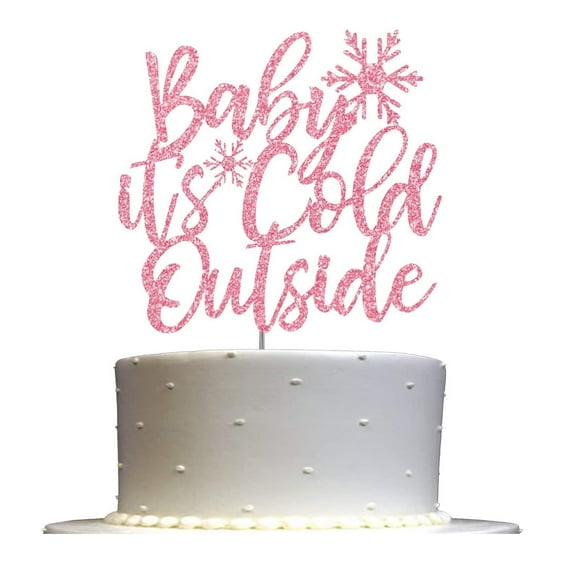 Pink Baby It’s Cold Outside Cake Topper Pink Glitter, Baby Shower Party Decoration, Sturdy Doubled Sided Glitter, Acrylic Stick