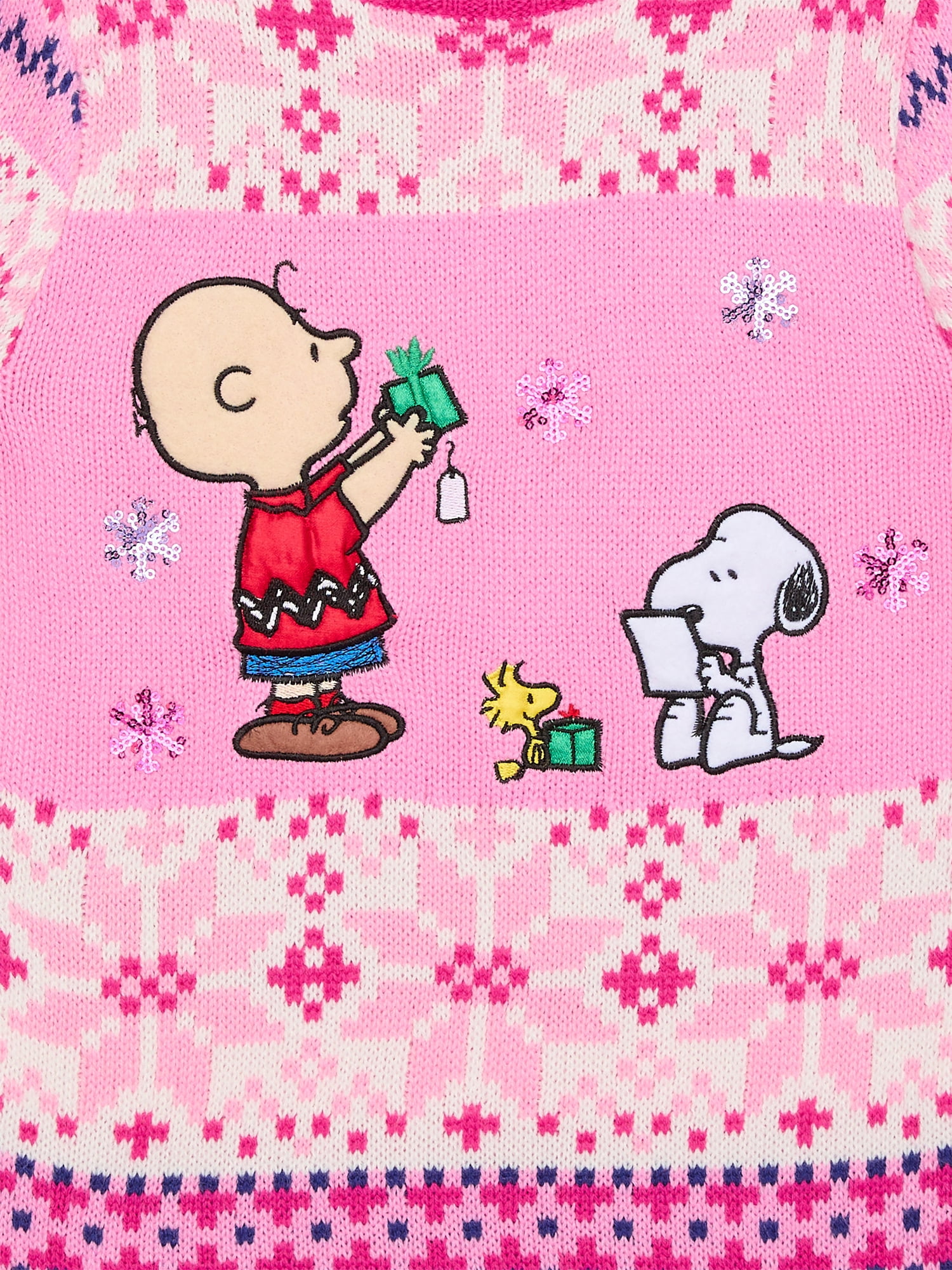 Peanuts Snoopy Girls Christmas Crew Neck Pullover Sweater, Sizes 4-18